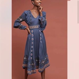 Anthropologie Love Sam Manette Embroidered Dress Size L